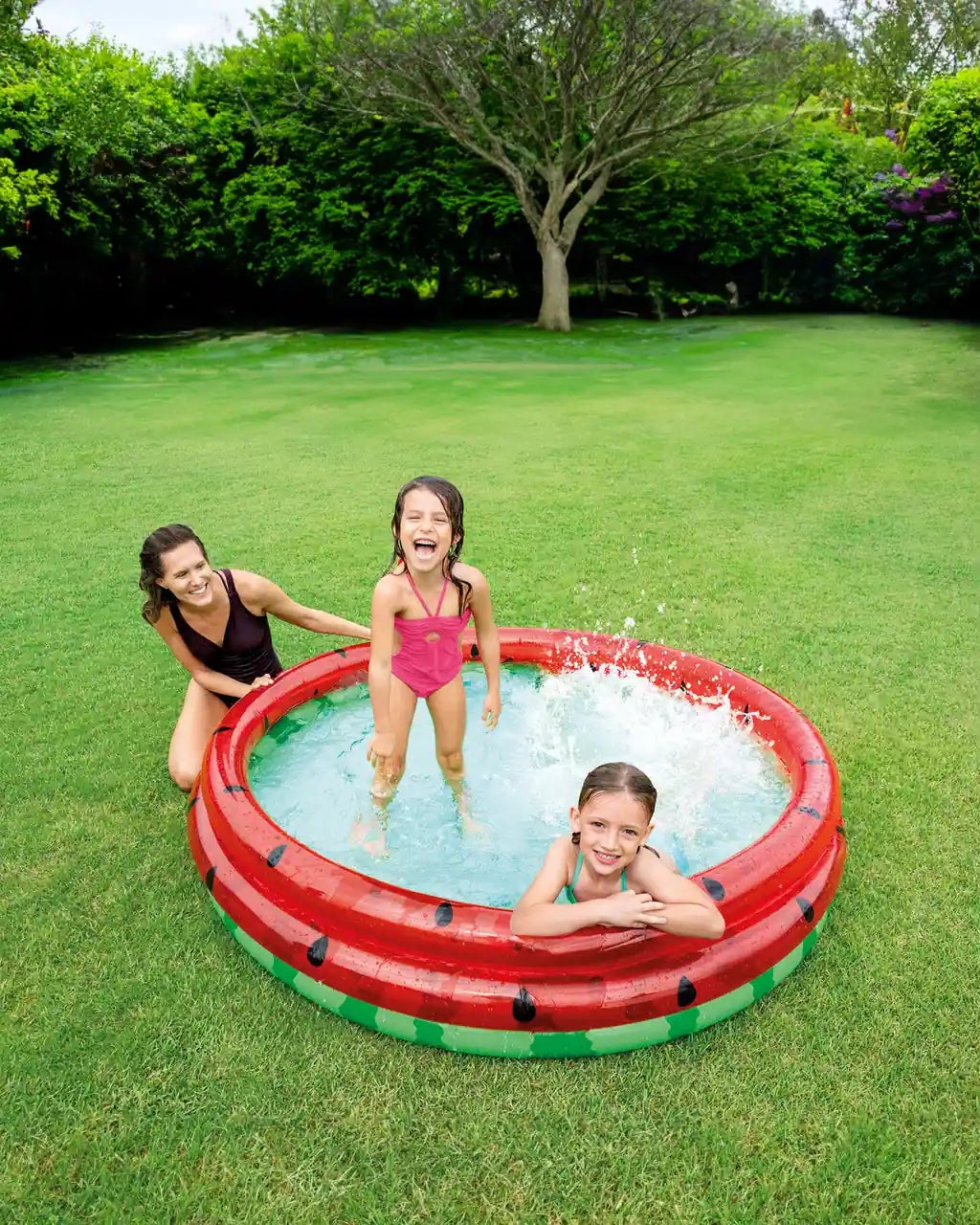 Intex Watermelon Inflatable Kiddie Pool – 168cm Round Backyard Pool for Toddlers & Kids, 583L Capacity, Durable Vinyl with Repair Patch - Damoo