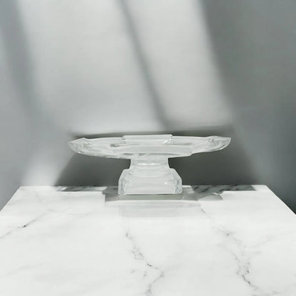 Isfahan 193 Embossed Glass Square Serving Plate on Foot – Large 29.1 cm - Elegant Clear Glass Dish for Events, Home & Gifting - Damoo