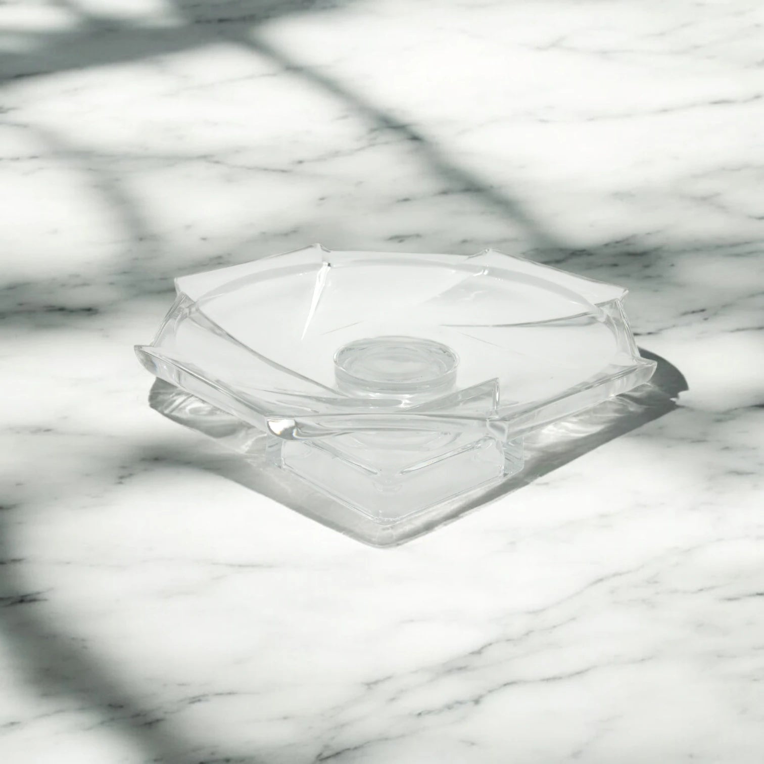 Isfahan 193 Embossed Glass Square Serving Plate on Foot – Large 29.1 cm - Elegant Clear Glass Dish for Events, Home & Gifting - Damoo