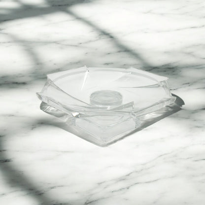 Isfahan 193 Embossed Glass Square Serving Plate on Foot – Large 29.1 cm - Elegant Clear Glass Dish for Events, Home & Gifting - Damoo