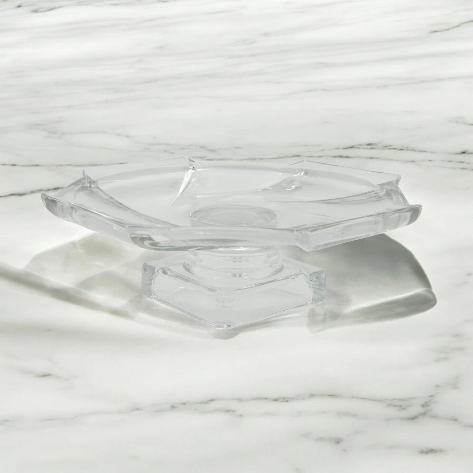 Isfahan 193 Embossed Glass Square Serving Plate on Foot – Large 29.1 cm - Elegant Clear Glass Dish for Events, Home & Gifting - Damoo