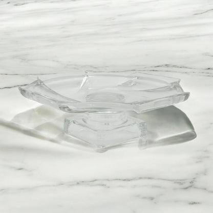 Isfahan 193 Embossed Glass Square Serving Plate on Foot – Large 29.1 cm - Elegant Clear Glass Dish for Events, Home & Gifting - Damoo