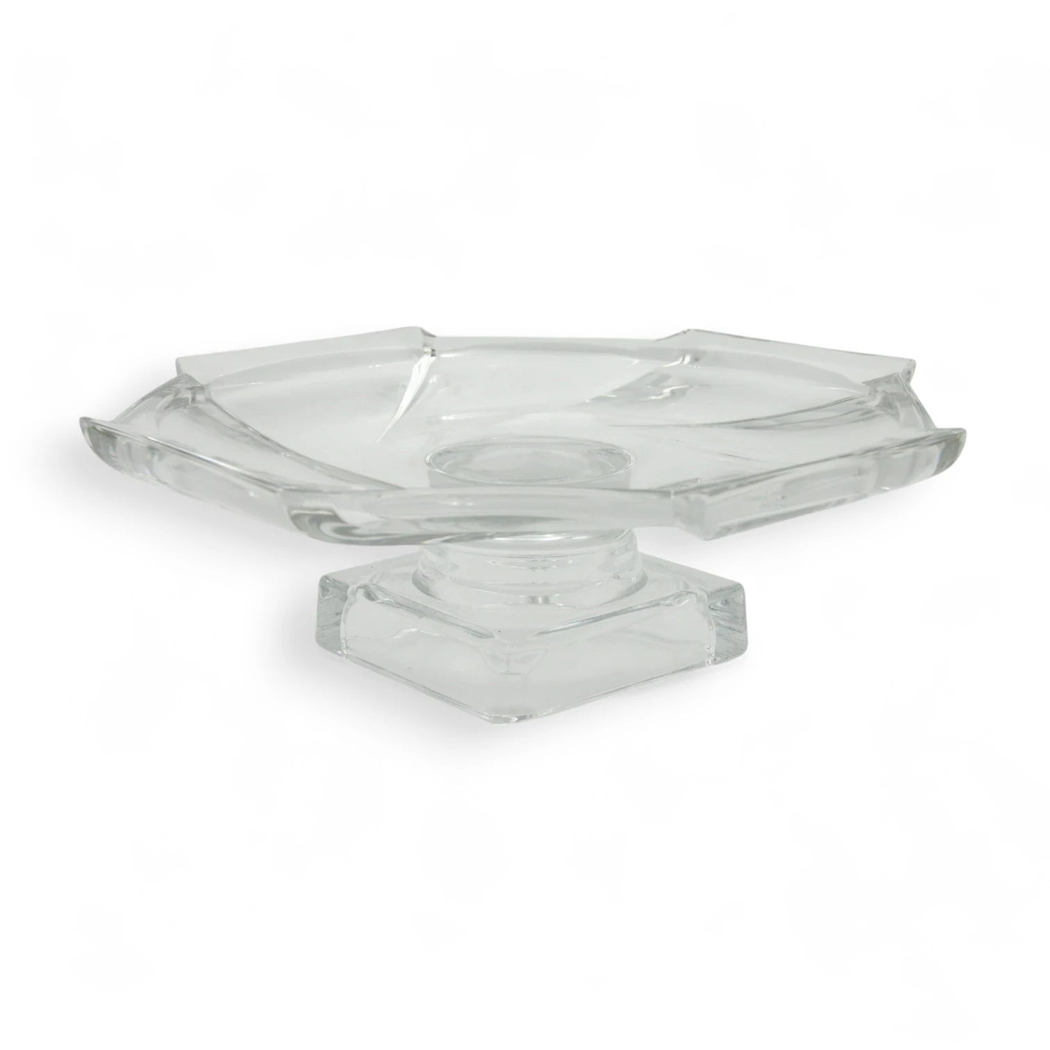 Isfahan 193 Embossed Glass Square Serving Plate on Foot – Large 29.1 cm - Elegant Clear Glass Dish for Events, Home & Gifting - Damoo
