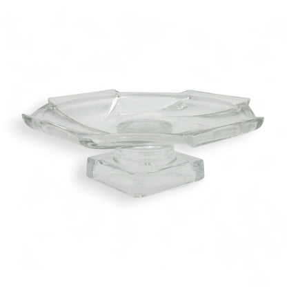 Isfahan 193 Embossed Glass Square Serving Plate on Foot – Large 29.1 cm - Elegant Clear Glass Dish for Events, Home & Gifting - Damoo