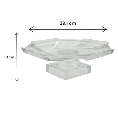Isfahan 193 Embossed Glass Square Serving Plate on Foot – Large 29.1 cm - Elegant Clear Glass Dish for Events, Home & Gifting - Damoo