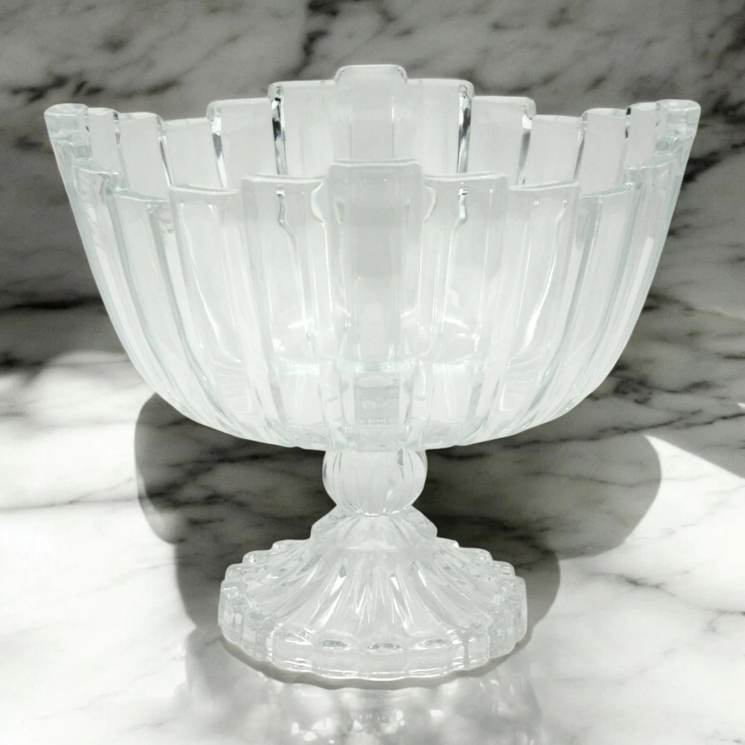 Isfahan Berlin Footed Glass Bowl 982 – Large Tempered Glass Decorative Serving Bowl -Glass bowl for Fruit, Salad & Snacks - Damoo