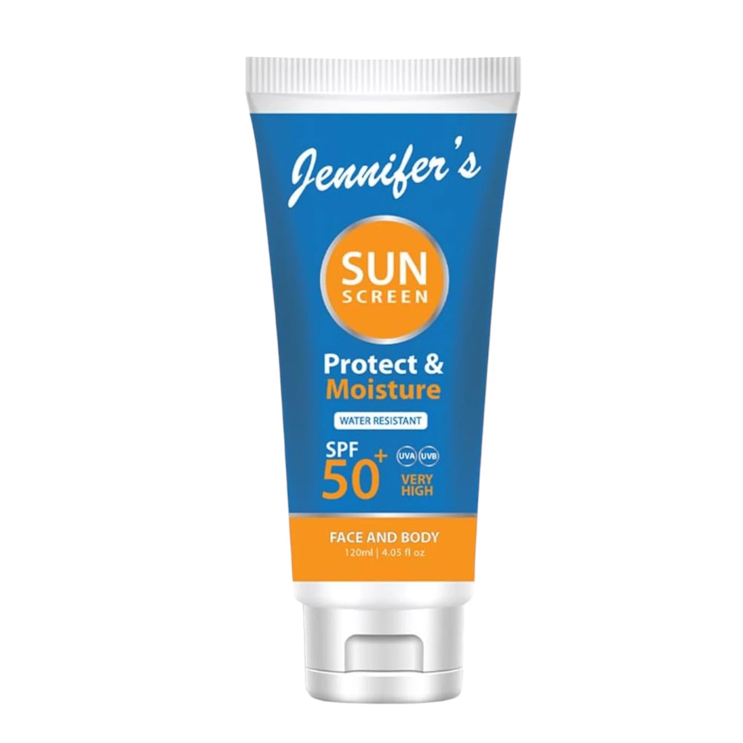 Jennifer's Face & Body Sunscreen Lotion SPF 50 – 120ml | Broad Spectrum UVA/UVB Protection | Water-Resistant | Hydrating & Radiance-Boosting Formula - Damoo