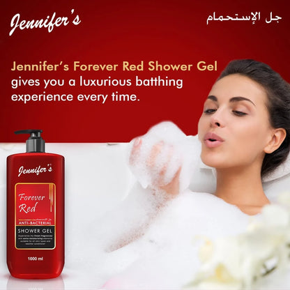 Jennifer’s Forever Red Anti-Bacterial Shower Gel – 1 Liter | Extra Moisturizing Body Wash for All Skin Types | Deep Cleanse + Hydration for All Seasons - Damoo