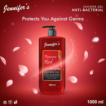 Jennifer’s Forever Red Anti-Bacterial Shower Gel – 1 Liter | Extra Moisturizing Body Wash for All Skin Types | Deep Cleanse + Hydration for All Seasons - Damoo