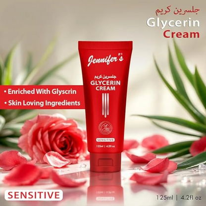 Jennifer's Glycerin Cream Sensitive 125ML – Fast-Absorbing, Non-Greasy Moisturizer for Sensitive Skin - Daily Hydration for All Ages - Lightweight Travel-Friendly Formula - Damoo