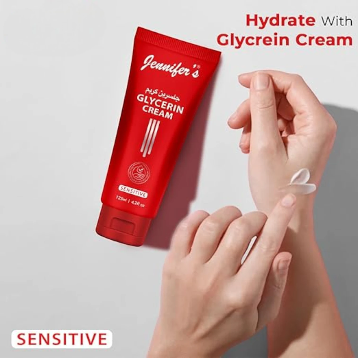 Jennifer's Glycerin Cream Sensitive 125ML – Fast-Absorbing, Non-Greasy Moisturizer for Sensitive Skin - Daily Hydration for All Ages - Lightweight Travel-Friendly Formula - Damoo