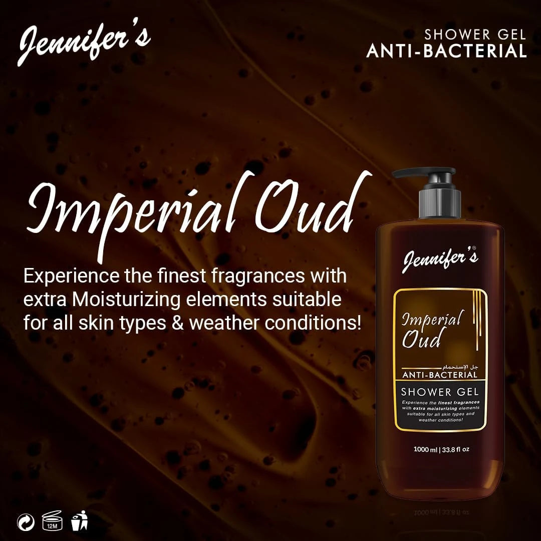 Jennifer's Imperial Oud Anti-Bacterial Shower Gel 1000ML | Deep Cleansing & Intense Moisturizing Body Wash | All Skin Types | Luxurious Oud Fragrance | Long-Lasting Freshness | Weather-Friendly Care - Damoo