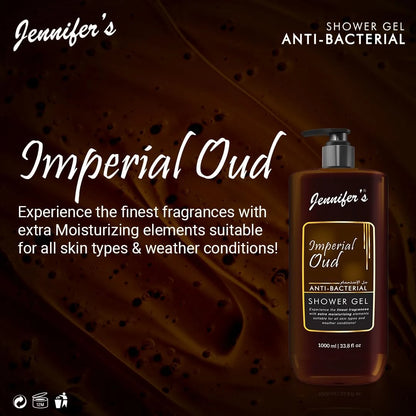 Jennifer's Imperial Oud Anti-Bacterial Shower Gel 1000ML | Deep Cleansing & Intense Moisturizing Body Wash | All Skin Types | Luxurious Oud Fragrance | Long-Lasting Freshness | Weather-Friendly Care - Damoo