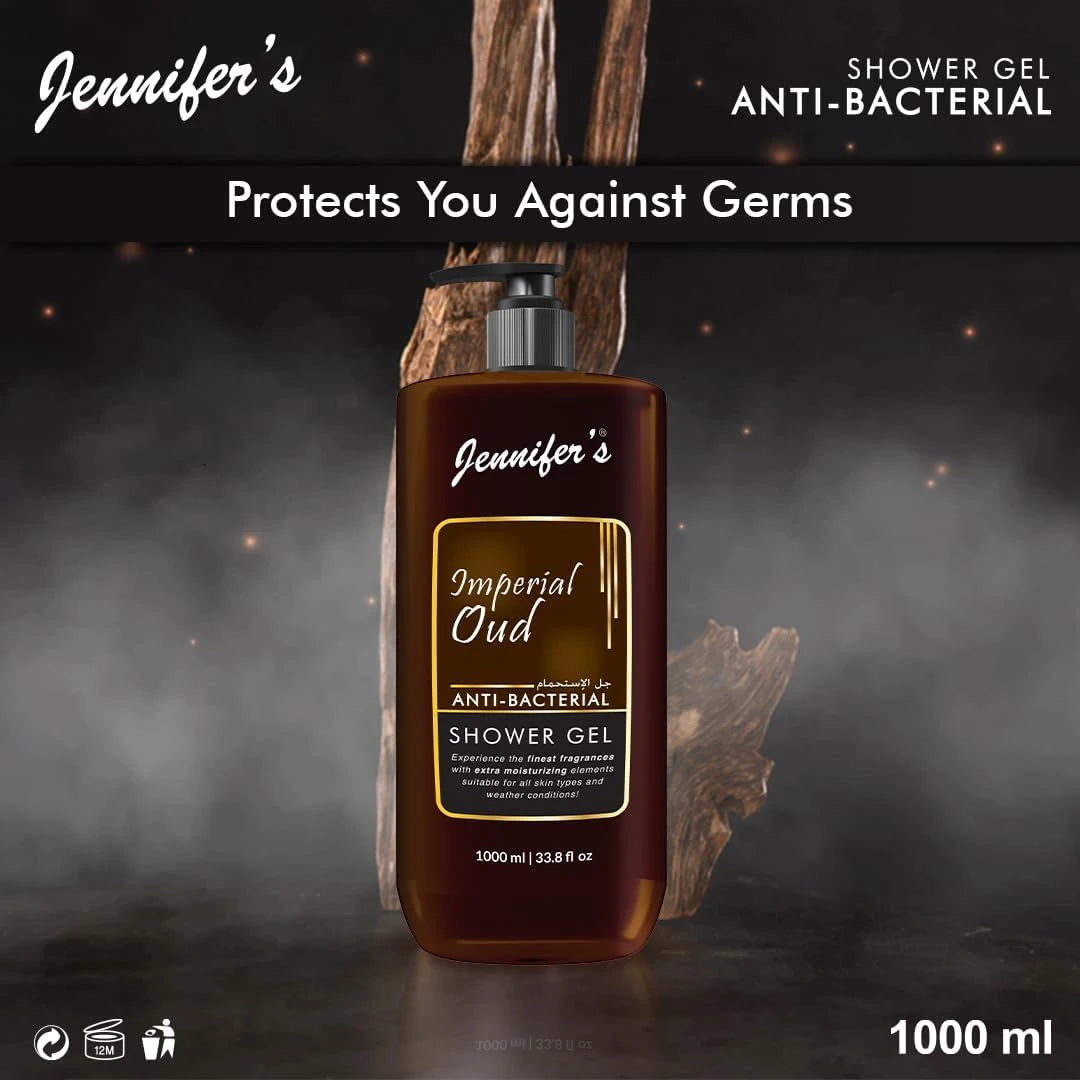 Jennifer's Imperial Oud Anti-Bacterial Shower Gel 1000ML | Deep Cleansing & Intense Moisturizing Body Wash | All Skin Types | Luxurious Oud Fragrance | Long-Lasting Freshness | Weather-Friendly Care - Damoo