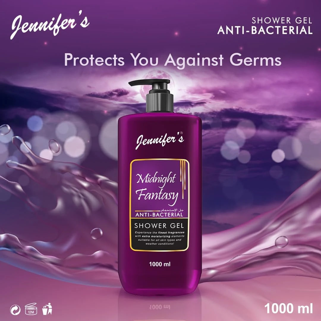 Jennifer's Midnight Fantasy Anti-Bacterial Shower Gel 1L | Extra Moisturizing Body Wash for All Skin Types | Long-Lasting Hydration & Germ Protection | Fresh Scent | All-Weather Skincare** - Damoo
