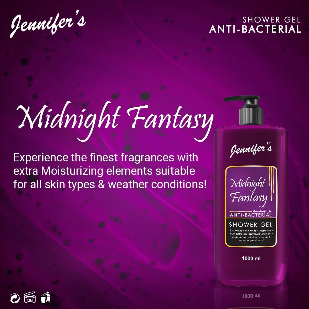Jennifer's Midnight Fantasy Anti-Bacterial Shower Gel 1L | Extra Moisturizing Body Wash for All Skin Types | Long-Lasting Hydration & Germ Protection | Fresh Scent | All-Weather Skincare** - Damoo