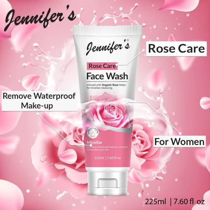 Jennifer's Rose Care Face Wash – 225ml | Infused with Organic Rose Water & Micellar Technology | Removes Waterproof Makeup, Deeply Cleanses & Hydrates | For All Skin Types - Damoo