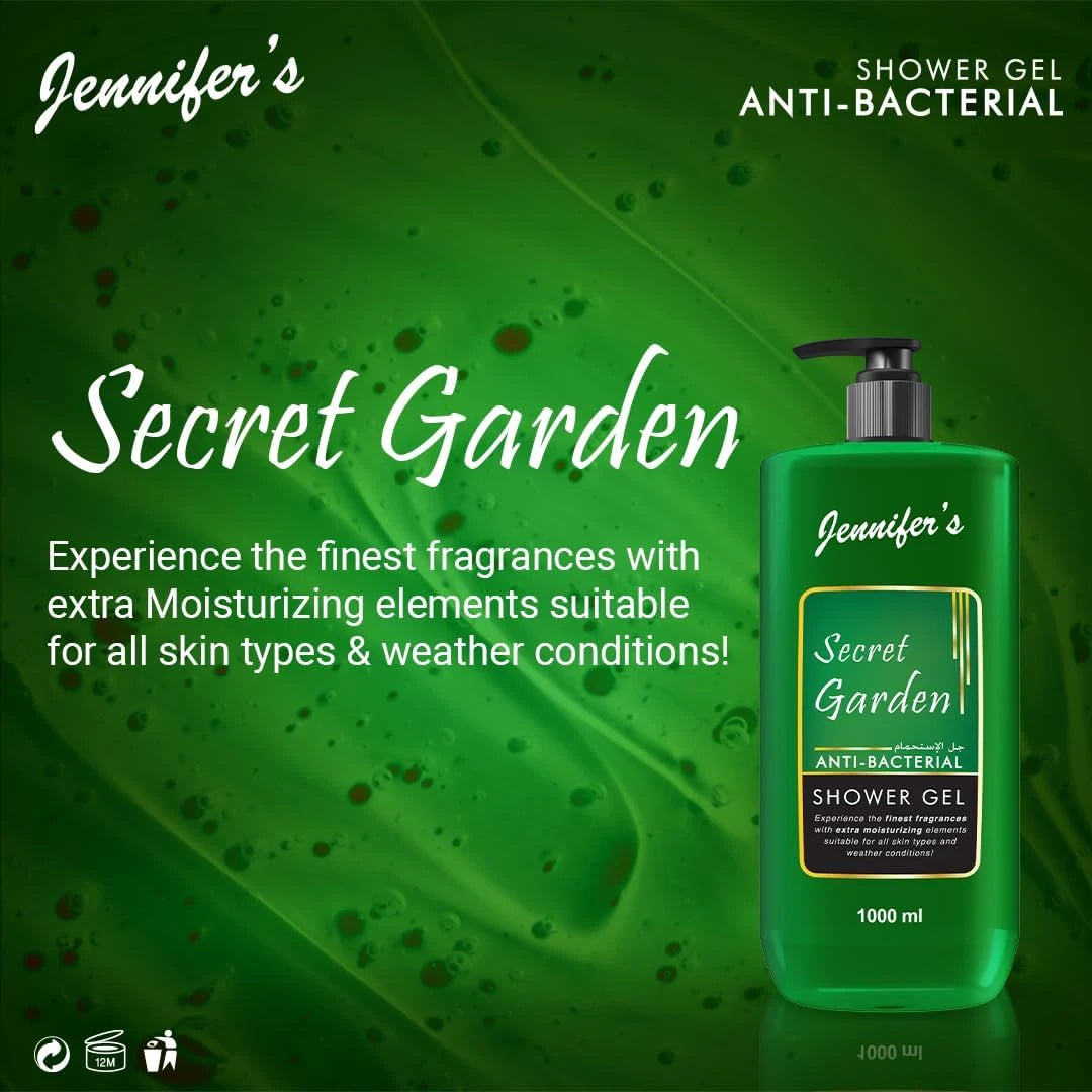 Jennifer's Secret Garden Anti-Bacterial Shower Gel – 1L (Pack of 3) | Deep Cleansing & Extra Moisturizing Body Wash | All Skin Types | Year-Round Skin Protection - Damoo