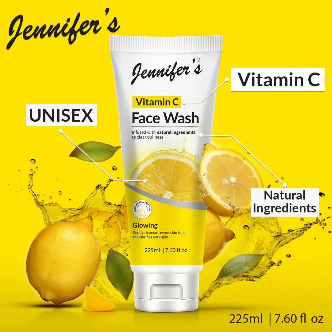 Jennifer’s Vitamin C Lemon Face Wash – 225ML | Brightening Gel Cleanser for Glowing Skin & Even Tone | Natural Ingredients | All Skin Types - Damoo