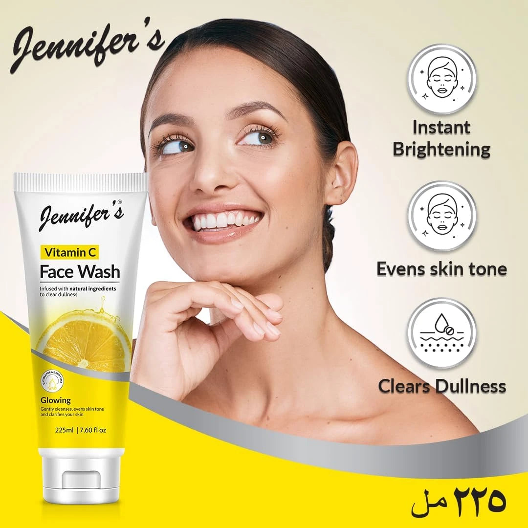 Jennifer’s Vitamin C Lemon Face Wash – 225ML | Brightening Gel Cleanser for Glowing Skin & Even Tone | Natural Ingredients | All Skin Types - Damoo