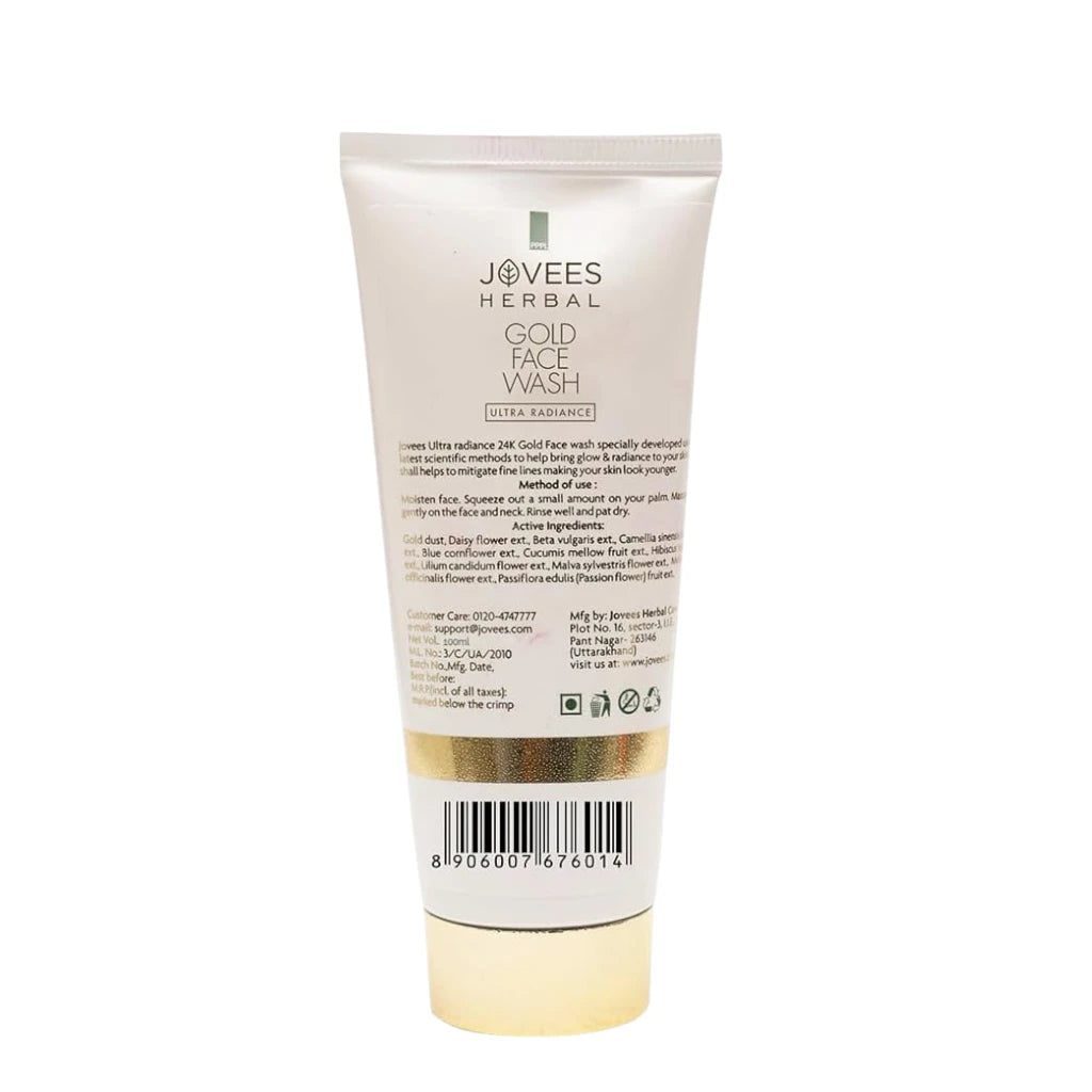 Jovees Gold Ultra Radiance Face Wash – 100ml | 24K Gold Glow, Anti-Aging, Brightening Cleanser for All Skin Types - Damoo