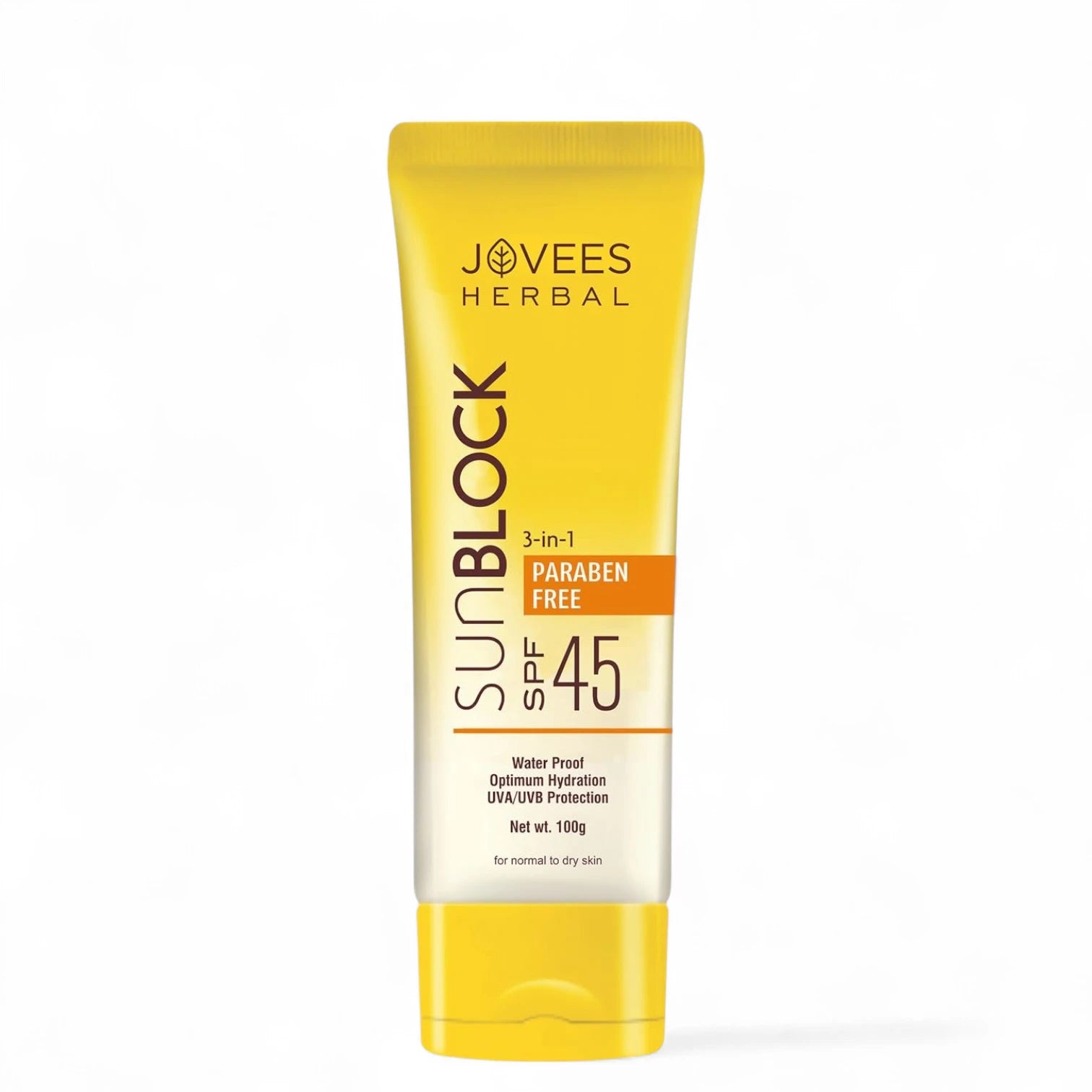 Jovees Herbal Sun Block SPF 45 – 100g | Broad Spectrum UVA/UVB & Blue Light Protection | Hydrating Sunscreen for Dry Skin | Lightweight, Non-Greasy Formula for Men & Women - Damoo