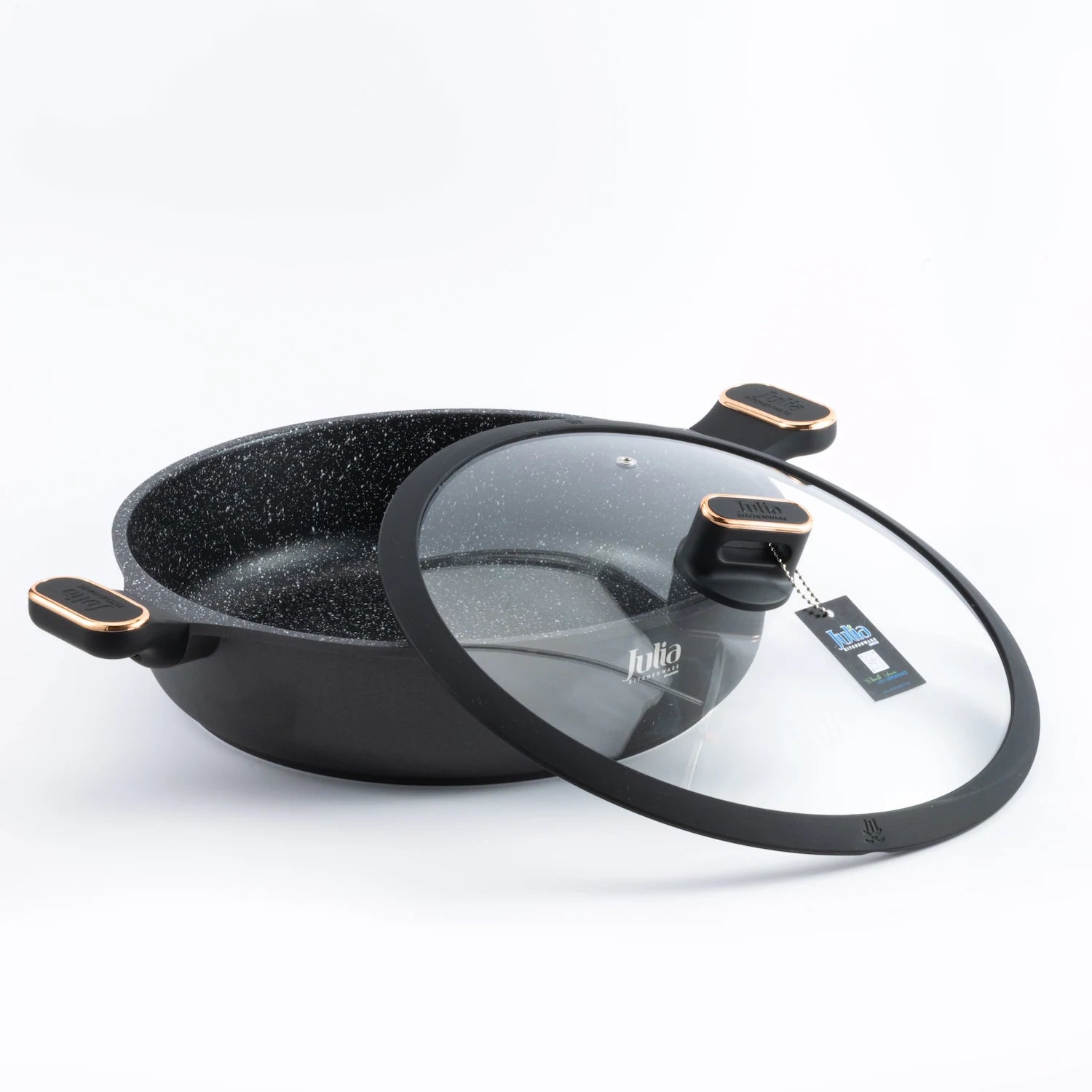 Julia Elite-Pro Plus 28 CM Shallow Casserole with Lid – Black Granite Non-Stick Coating, Induction Base, Heat-Resistant Bakelite Handle & Knob, PTFE & PFOA-Free - Damoo