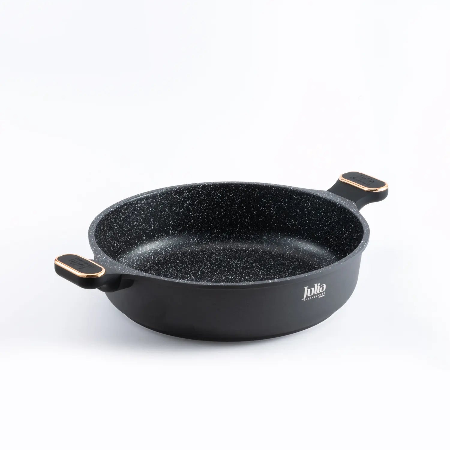 Julia Elite-Pro Plus 28 CM Shallow Casserole with Lid – Black Granite Non-Stick Coating, Induction Base, Heat-Resistant Bakelite Handle & Knob, PTFE & PFOA-Free - Damoo
