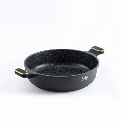 Julia Elite-Pro Plus 28 CM Shallow Casserole with Lid – Black Granite Non-Stick Coating, Induction Base, Heat-Resistant Bakelite Handle & Knob, PTFE & PFOA-Free - Damoo