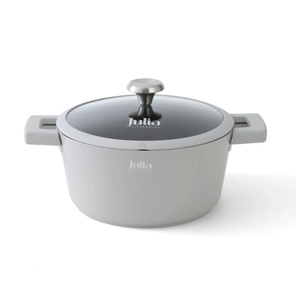 Julia Elite-Pro Plus Casserole with Lid – 20/24/28/32 CM, Granite Non-Stick Coating, Induction Base, Heat-Resistant Detachable Silicone Handles, PTFE & PFOA-Free, For All Cooktops - Damoo