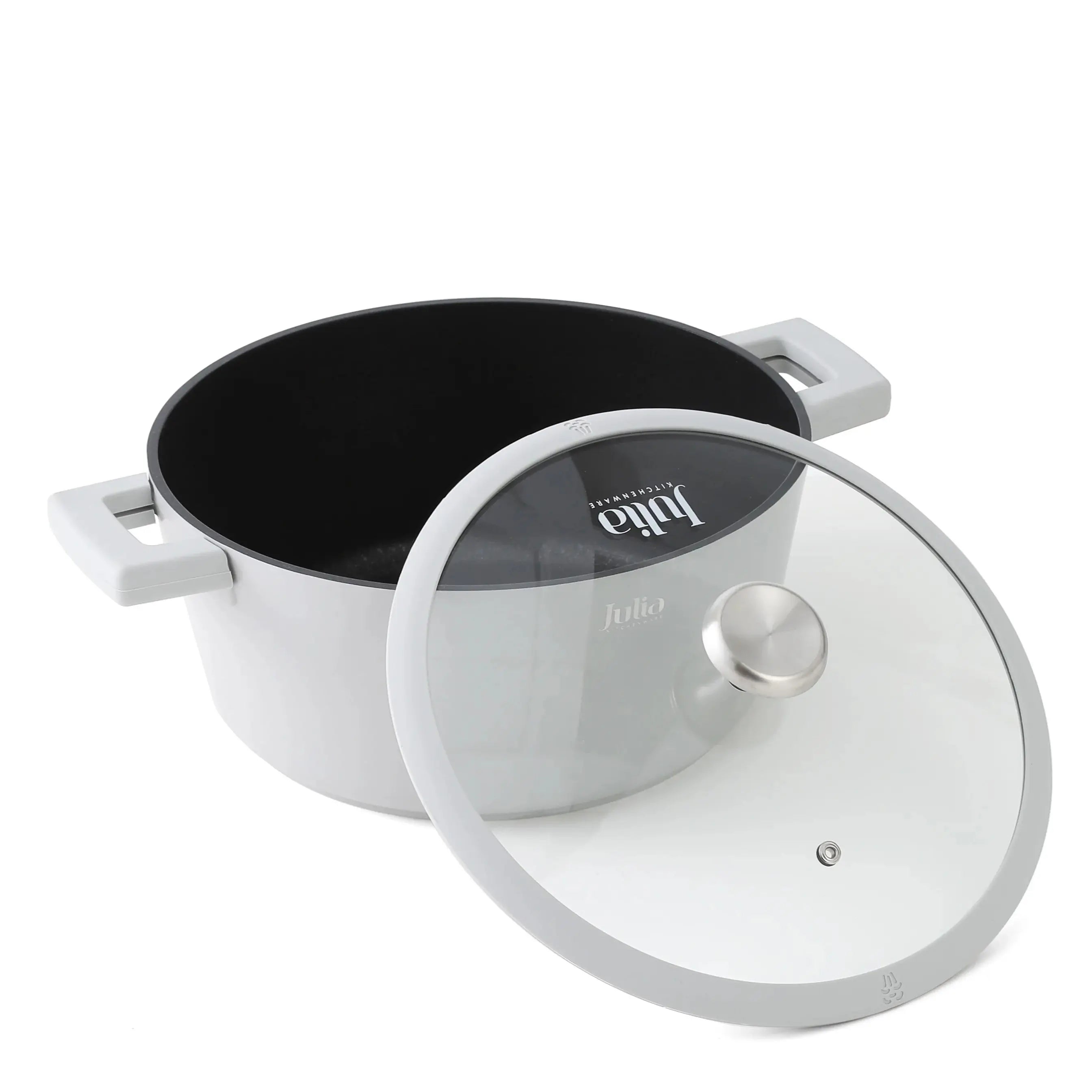Julia Elite-Pro Plus Casserole with Lid – 20/24/28/32 CM, Granite Non-Stick Coating, Induction Base, Heat-Resistant Detachable Silicone Handles, PTFE & PFOA-Free, For All Cooktops - Damoo