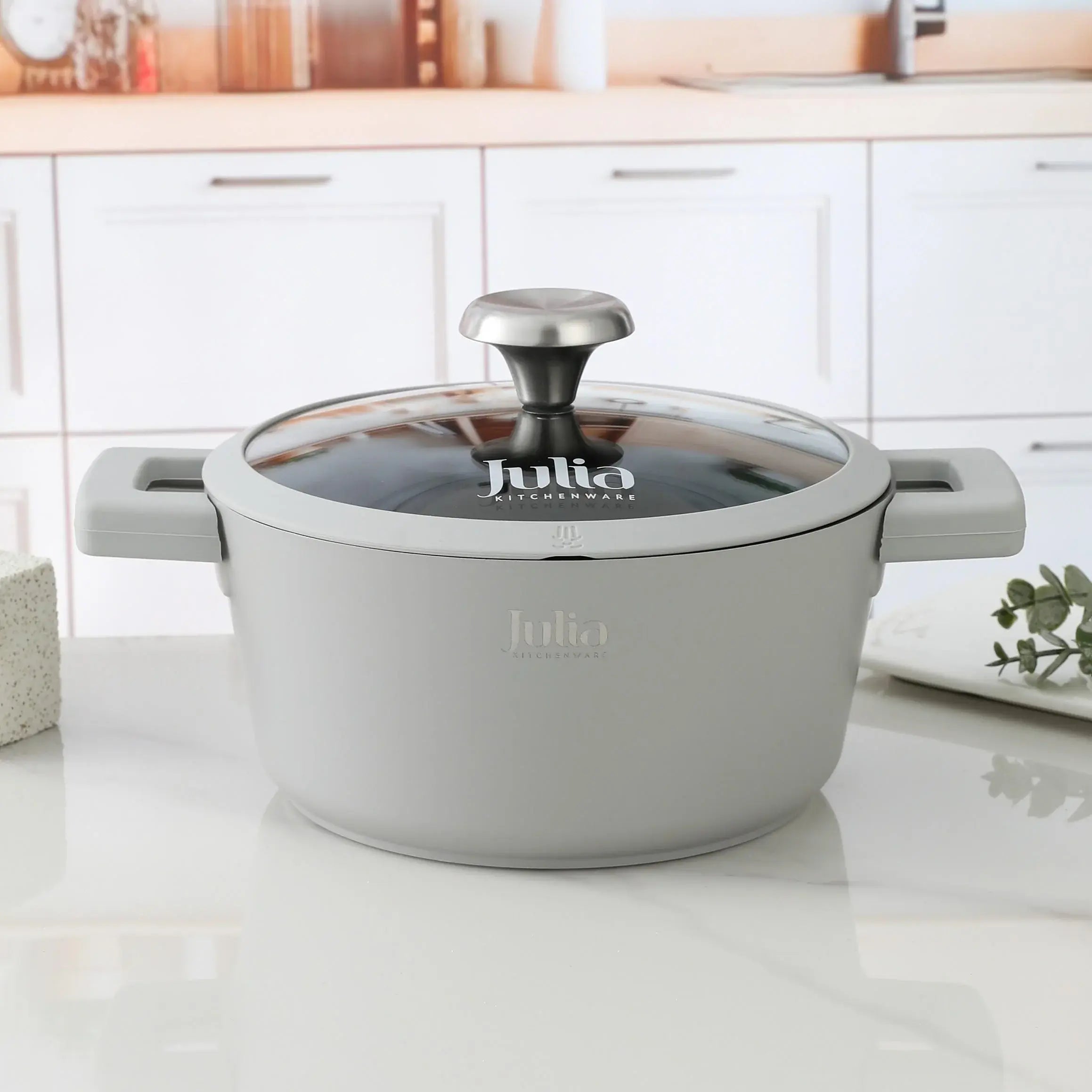 Julia Elite-Pro Plus Casserole with Lid – 20/24/28/32 CM, Granite Non-Stick Coating, Induction Base, Heat-Resistant Detachable Silicone Handles, PTFE & PFOA-Free, For All Cooktops - Damoo