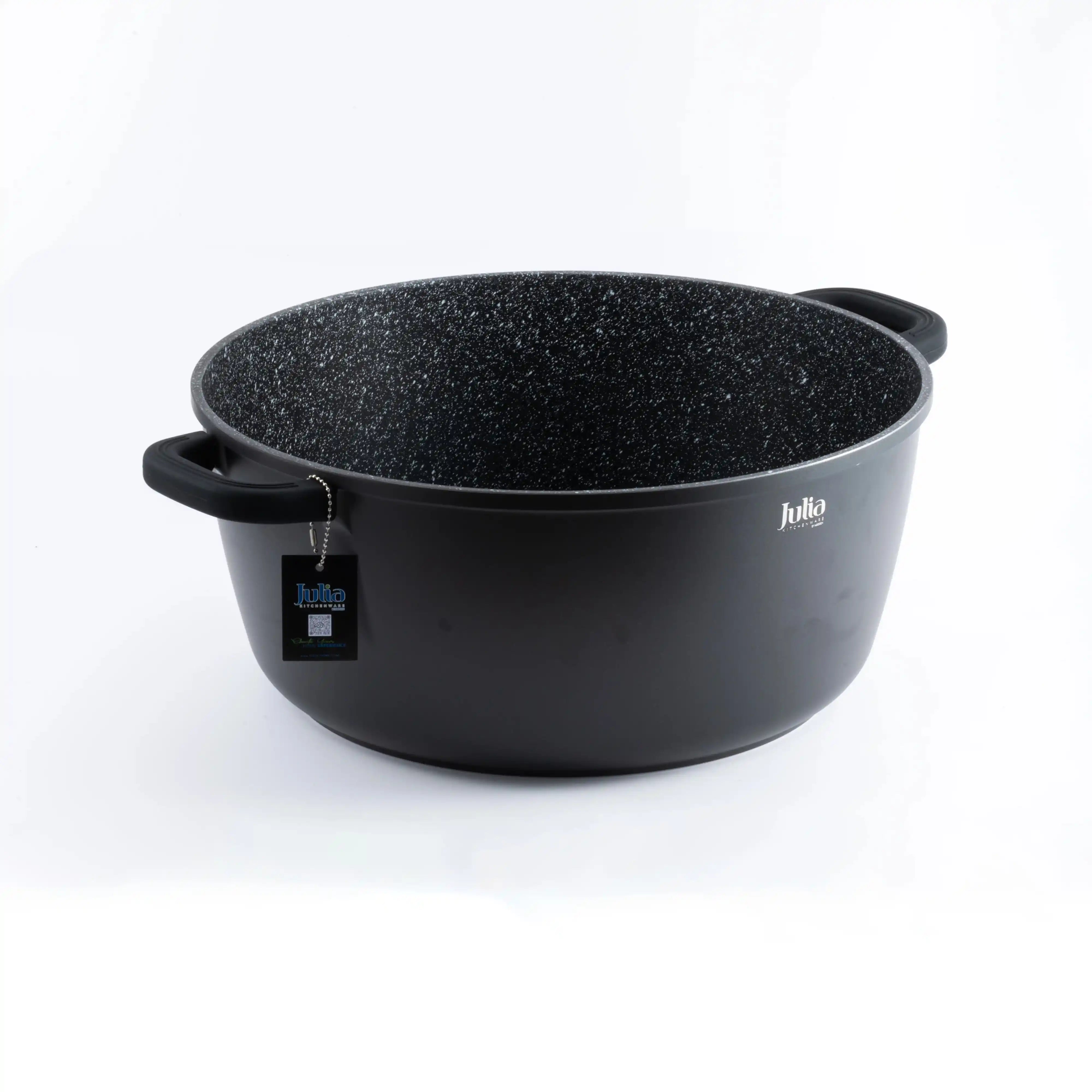 Julia Elite-Pro Plus Casserole with Lid – 40 CM, Black Granite Non-Stick Coating, Induction Base, Heat-Resistant Detachable Silicone Handles, PTFE & PFOA-Free, For All Cooktops - Damoo