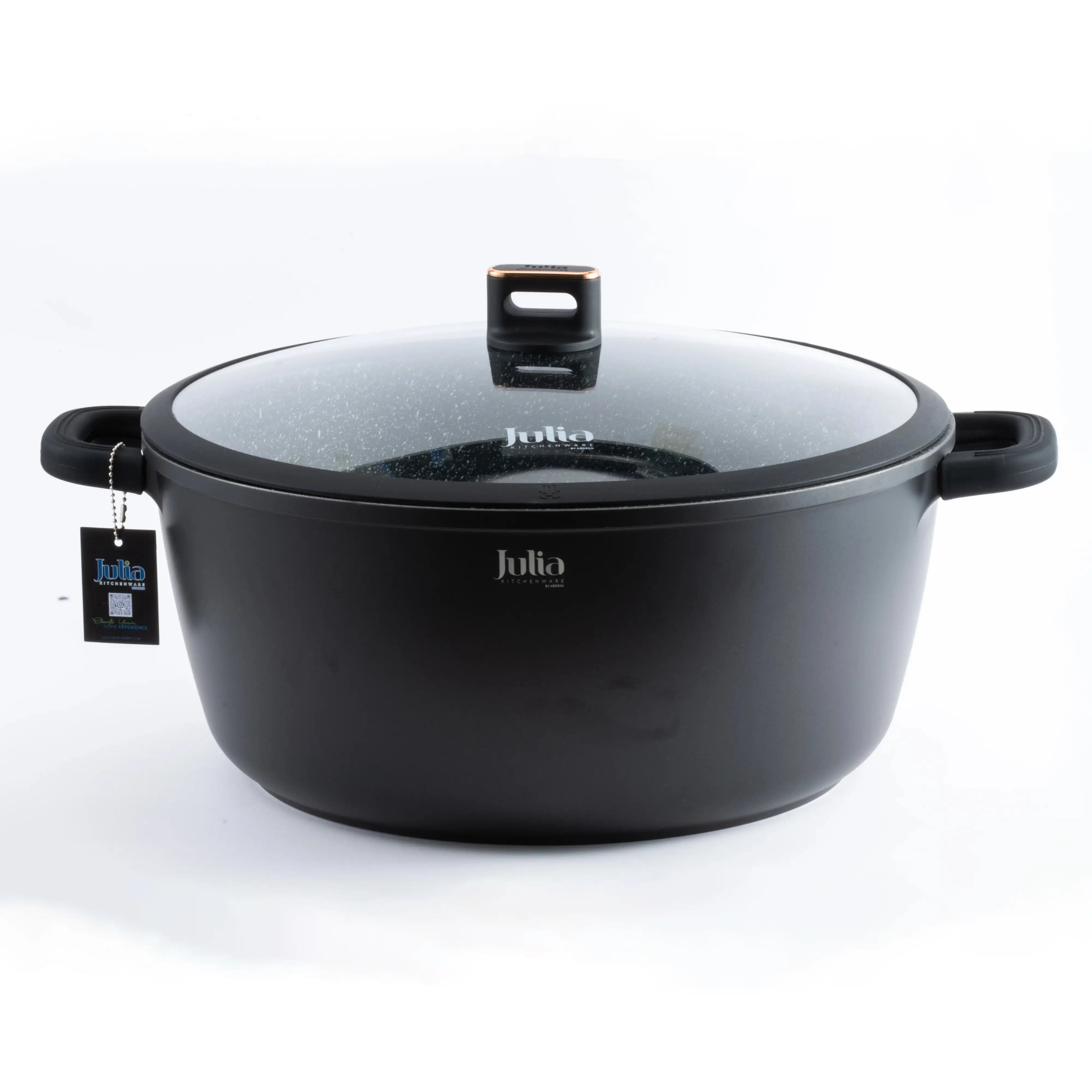 Julia Elite-Pro Plus Casserole with Lid – 40 CM, Black Granite Non-Stick Coating, Induction Base, Heat-Resistant Detachable Silicone Handles, PTFE & PFOA-Free, For All Cooktops - Damoo