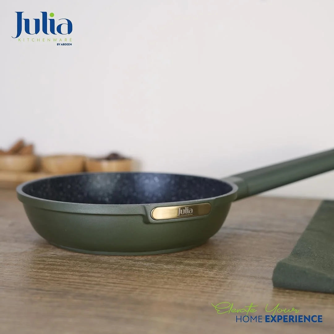 JULIA Elite-Top 20 CM Frypan Without Lid – Green Granite Ultra Non-Stick Coating, Induction Base, Heat-Resistant Bakelite Handle, PTFE & PFOA-Free, Die-Cast Aluminum, For All Cooktops - Damoo