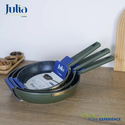 JULIA Elite-Top 20 CM Frypan Without Lid – Green Granite Ultra Non-Stick Coating, Induction Base, Heat-Resistant Bakelite Handle, PTFE & PFOA-Free, Die-Cast Aluminum, For All Cooktops - Damoo