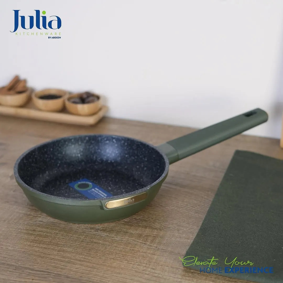 JULIA Elite-Top 20 CM Frypan Without Lid – Green Granite Ultra Non-Stick Coating, Induction Base, Heat-Resistant Bakelite Handle, PTFE & PFOA-Free, Die-Cast Aluminum, For All Cooktops - Damoo
