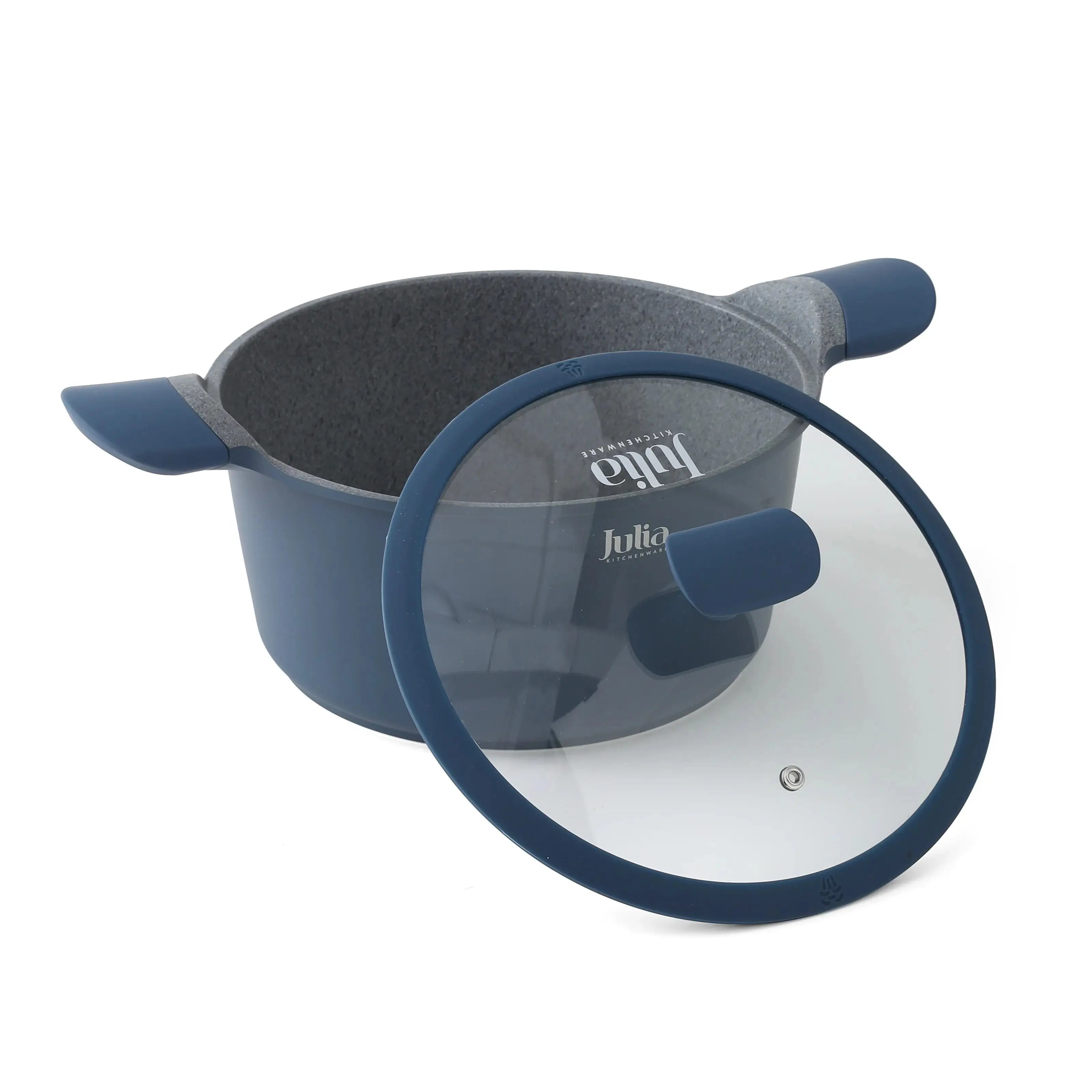 Julia Elite Uni Non-Stick Casserole with Silicone Lid – Premium Blue Marble Cookware – PTFE & PFOA Free – Induction Ready – Available in 20cm, 24cm, 28cm, 32cm - Damoo
