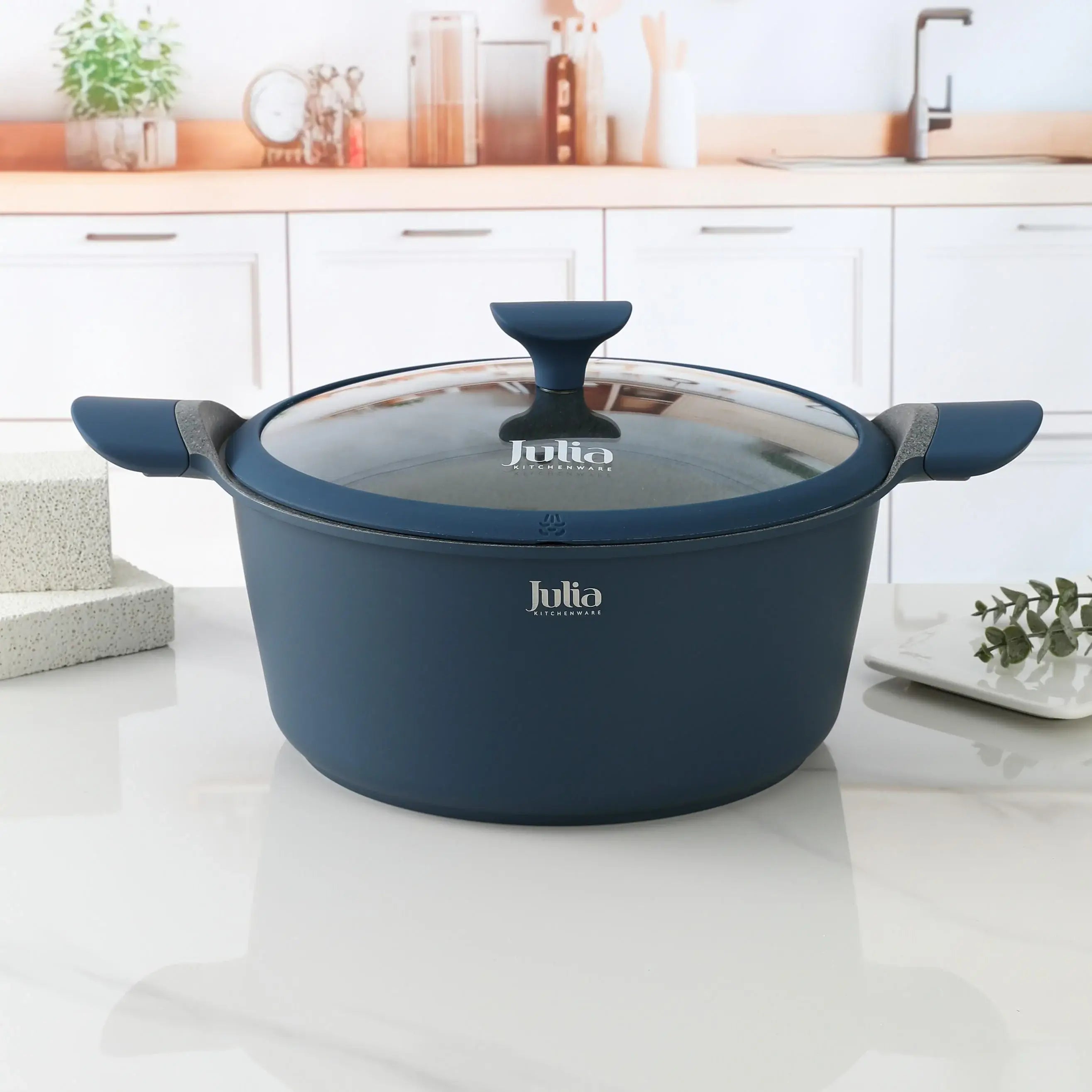 Julia Elite Uni Non-Stick Casserole with Silicone Lid – Premium Blue Marble Cookware – PTFE & PFOA Free – Induction Ready – Available in 20cm, 24cm, 28cm, 32cm - Damoo