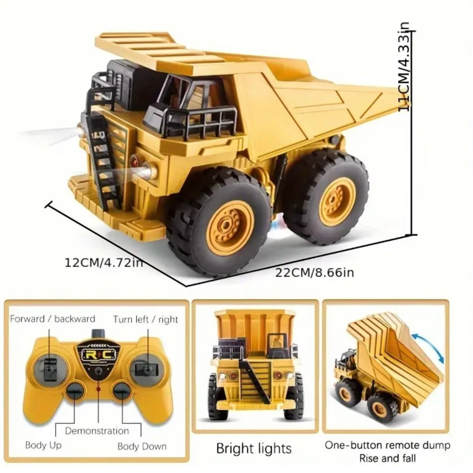 MK City Truck Engineering Dump Truck – 1:24 Scale Remote Control Heavy Duty Mining Construction Vehicle Toy for Kids, Rechargeable 2.4G RC Truck, Ages 3+