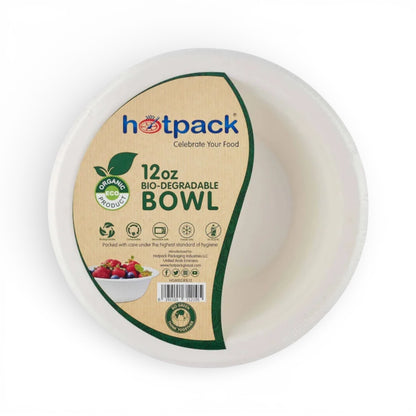 Hotpack 12oz Biodegradable Paper Pulp Bowls – Eco-Friendly Disposable Food Bowls (10 Pieces) - Damoo