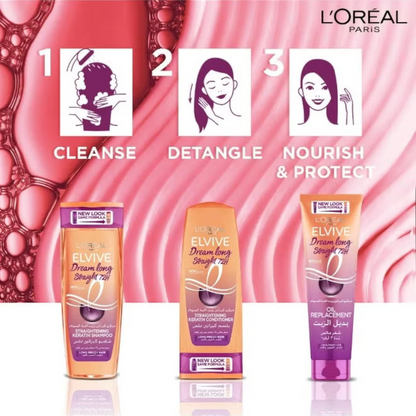 L’Oreal Paris Elvive Dream Long Oil Replacement Hair Cream | 3 Days Straight Effect | Heat Protection & Frizz Control | Silicone-Free - Damoo