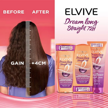 L’Oreal Paris Elvive Dream Long Oil Replacement Hair Cream | 3 Days Straight Effect | Heat Protection & Frizz Control | Silicone-Free - Damoo