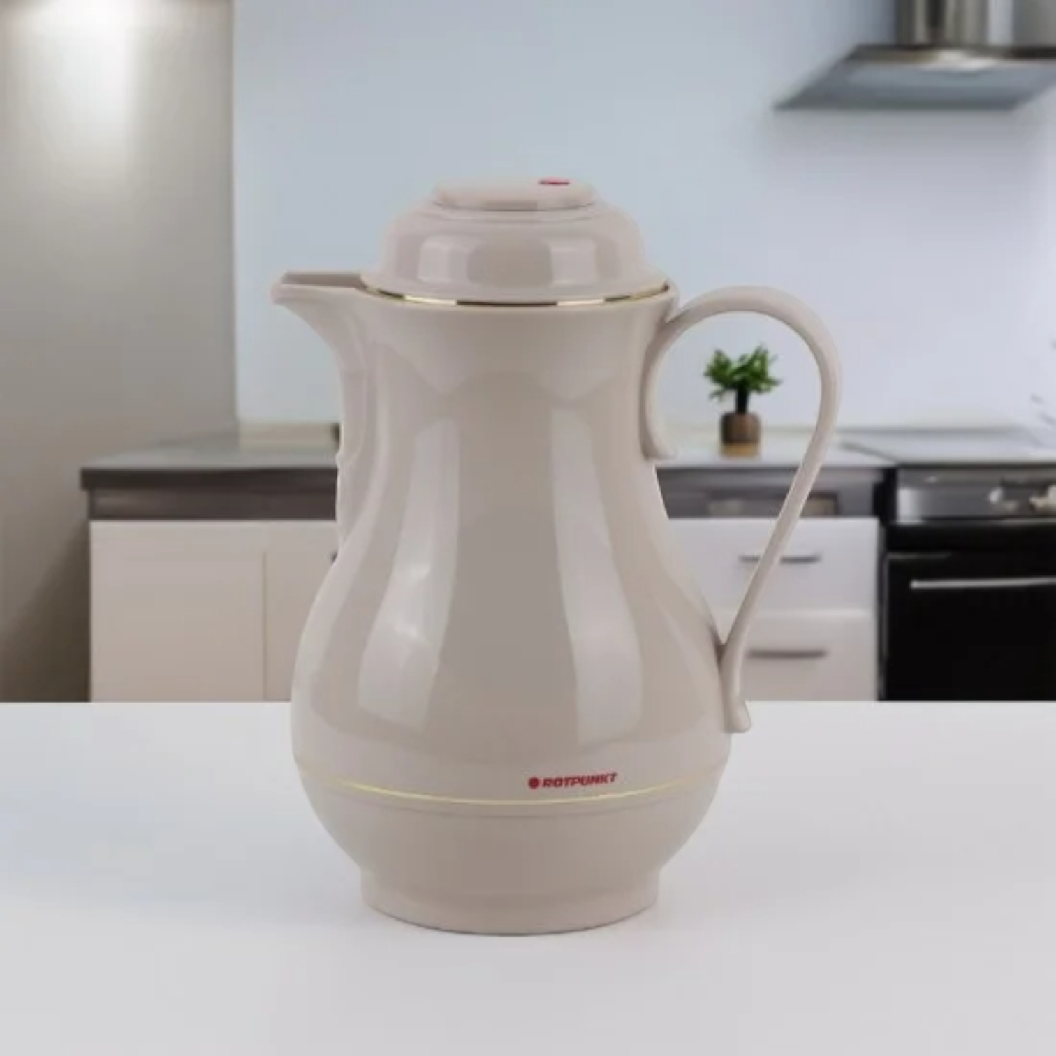 Rotpunkt 1.0L Insulated Jug – Off-White (Ivory) with Glitter Finish, German-Made BPA-Free Plastic Thermos, 20H Heat Retention, Two-Function Safety Lock, Easy-Pour Spout & Elegant Design - Damoo