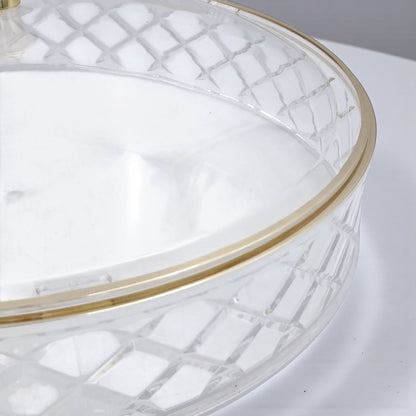 Luxury Crystal Acrylic Round Candy Box with Lid – Clear & Gold Daisy Pattern Dessert Tray for Sweets, Dates, Dry Fruits & Snacks | Food-Safe Acrylic | Available in 3 Sizes (19cm / 25cm / 31cm) - Damoo