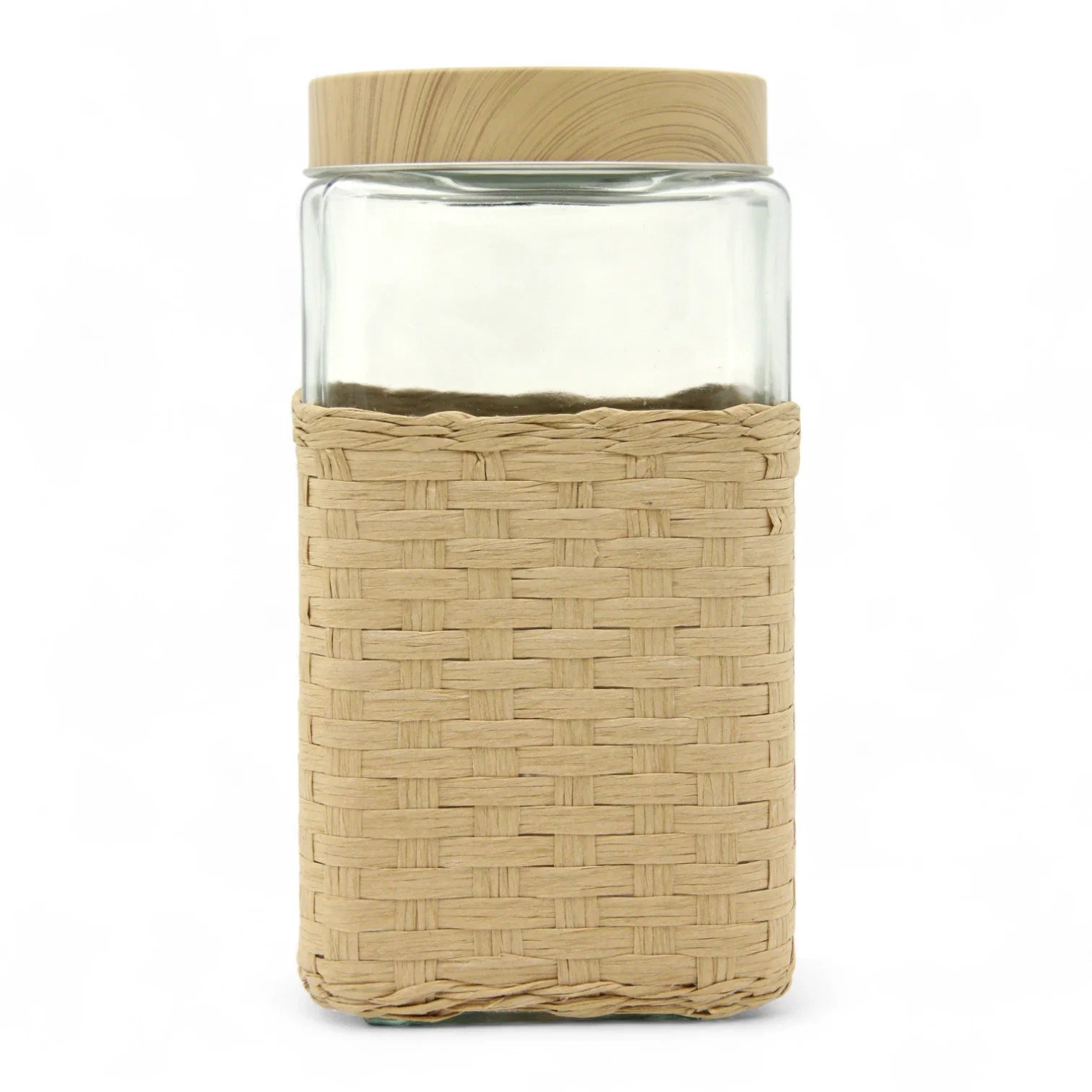 Large Square Glass Storage Jar with Bamboo Lid & Woven Wicker Cover – Airtight Eco-Friendly Container for Kitchen & Pantry Organization - Damoo