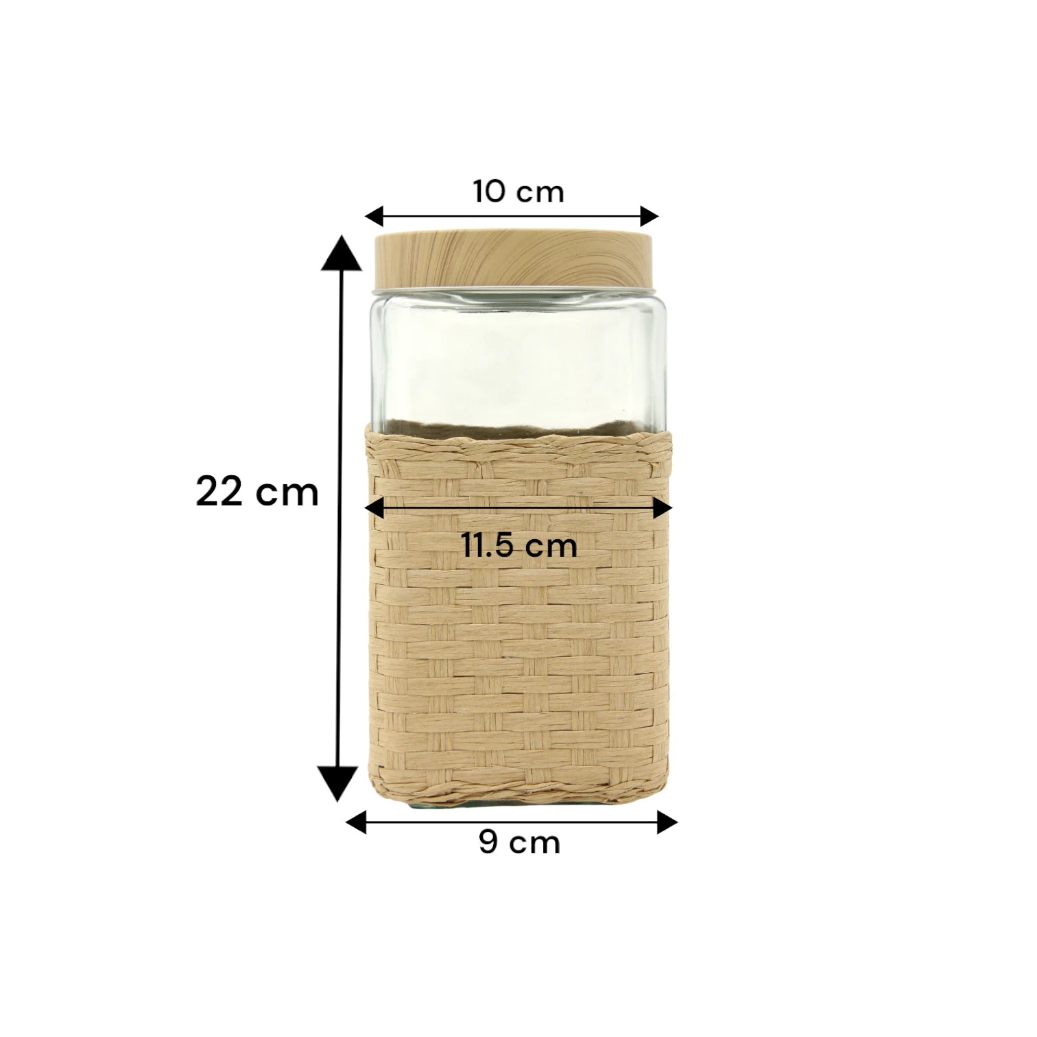 Large Square Glass Storage Jar with Bamboo Lid & Woven Wicker Cover – Airtight Eco-Friendly Container for Kitchen & Pantry Organization - Damoo