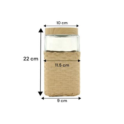 Large Square Glass Storage Jar with Bamboo Lid & Woven Wicker Cover – Airtight Eco-Friendly Container for Kitchen & Pantry Organization - Damoo