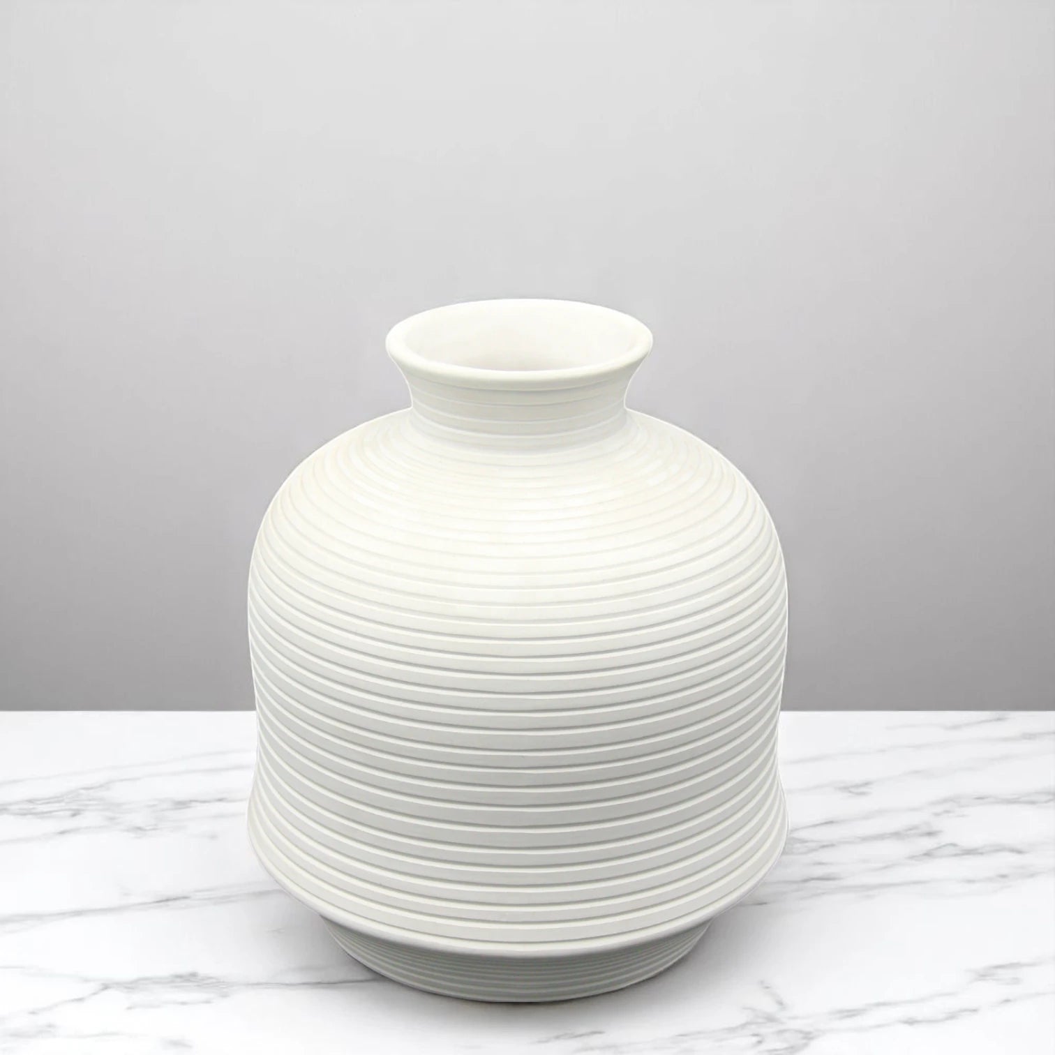 Large White Ceramic Flower Vase for Home Decoration – Minimalist Round Textured Design, Modern Decorative Tabletop Vase for Living Room, Kitchen, Entryway or Office Floral Arrangements - Damoo