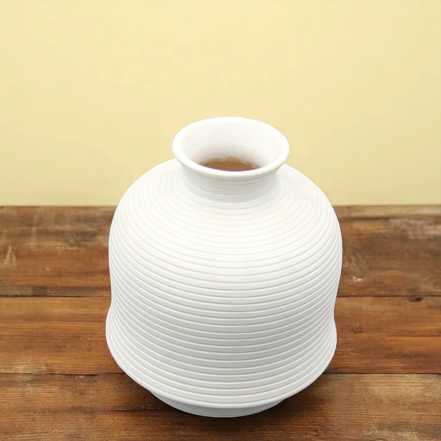 Large White Ceramic Flower Vase for Home Decoration – Minimalist Round Textured Design, Modern Decorative Tabletop Vase for Living Room, Kitchen, Entryway or Office Floral Arrangements - Damoo